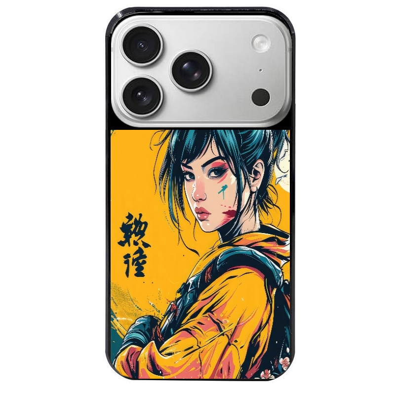 Coque noire taperso pour Iphone 17 17E AIR MAX PRO avec motif samourai girl anime protection antichoc personnalisée