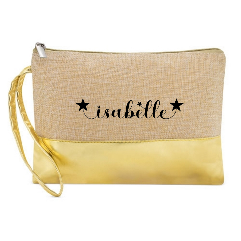 Pochette personnalisée prénom étoile en jute et doré en jute et doré