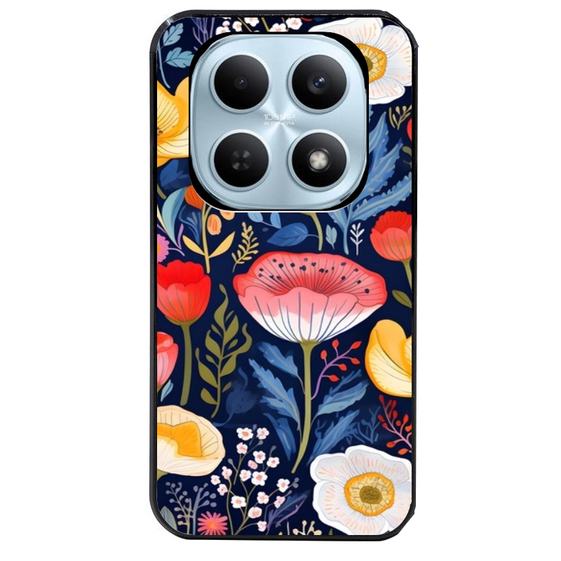 Coque noire taperso pour POCO M8 5G et PRO 5G avec motif fleur coquelicot protection antichoc personnalisée