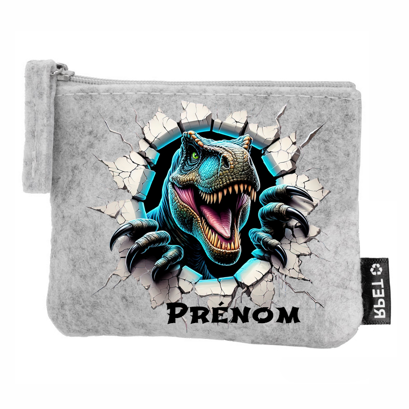 Porte monnaie personnalisé dino 3D en feutrine en feutrine