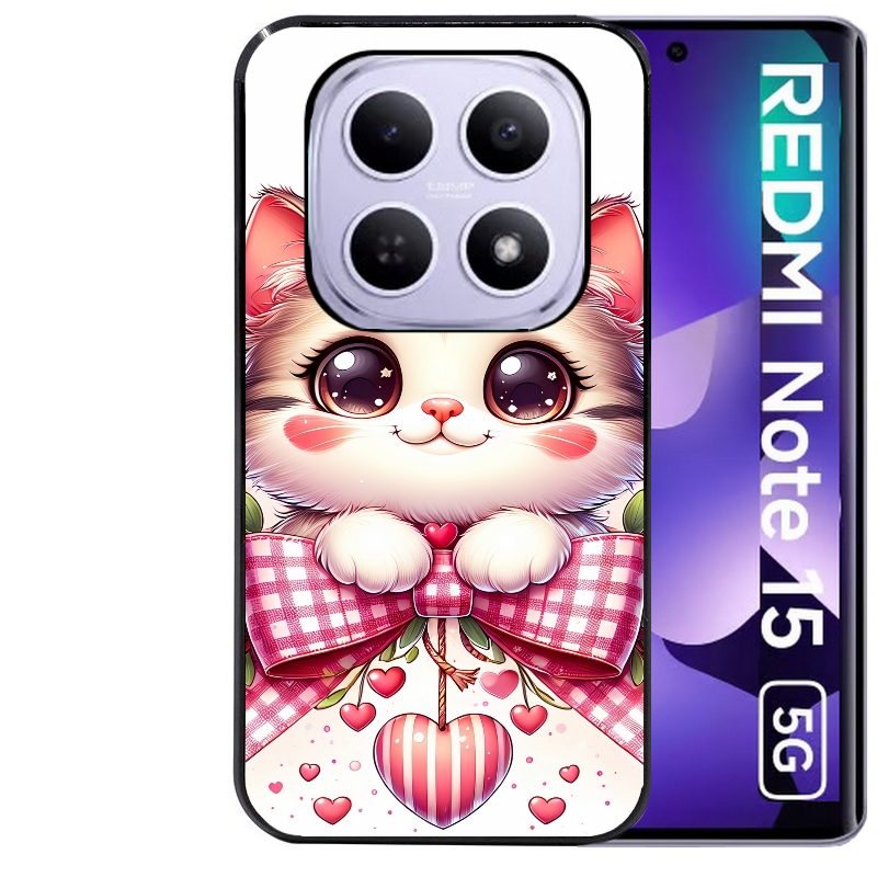 Coque noire taperso pour Redmi Note 15 et PRO PLUS 4G 5G avec motif chat noeud et coeur protection antichoc personnalisée