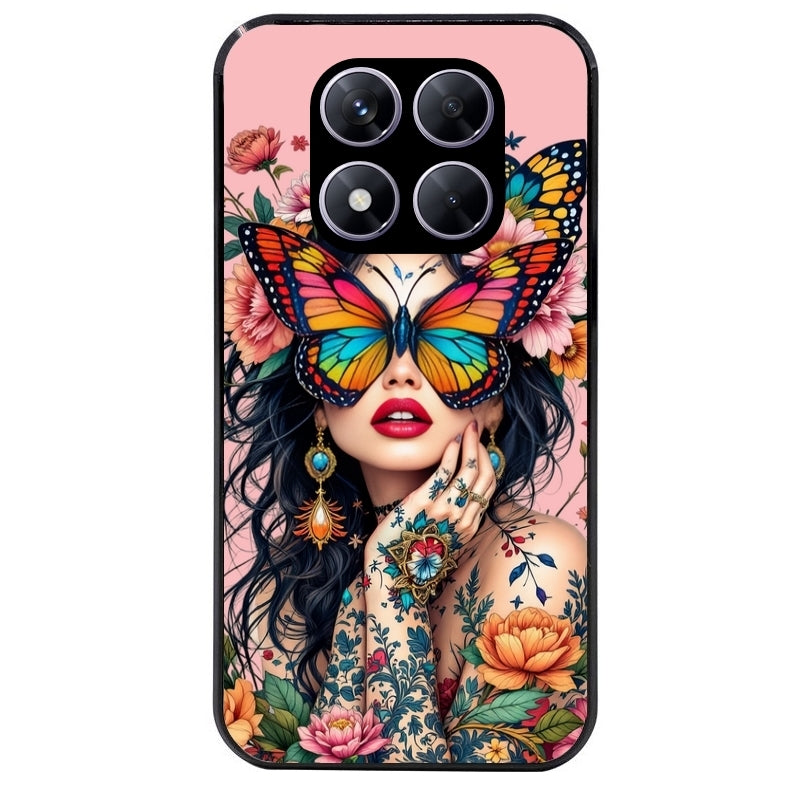 Coque noire taperso pour Redmi Note 14 et PRO PLUS 4G 5G avec motif femme papillon protection antichoc personnalisée