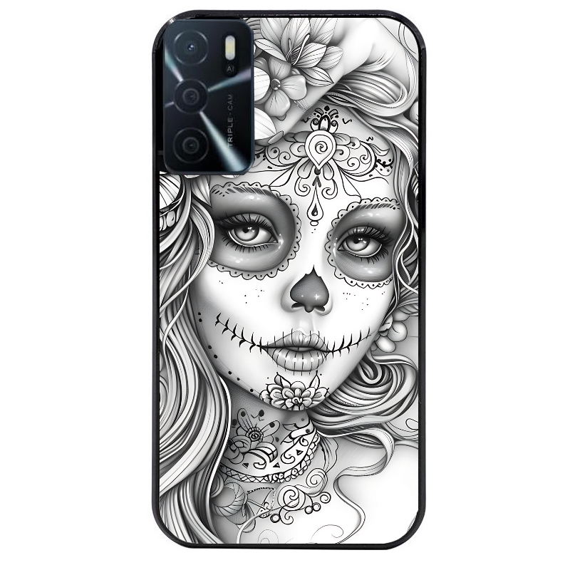 Coque noire taperso pour OPPO A16 et A16S avec motif mort calavera tatoo protection antichoc personnalisée