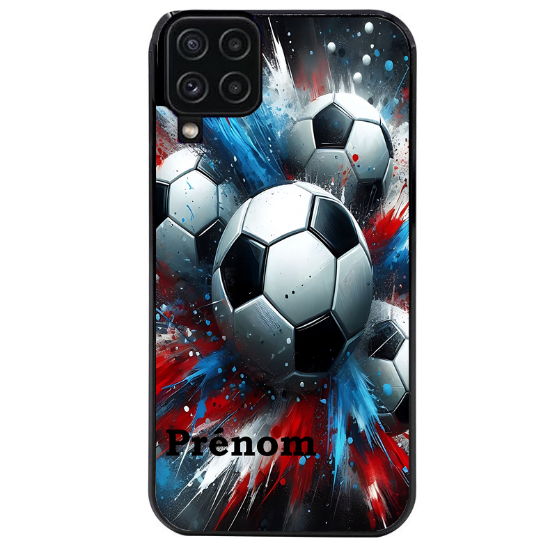 Coque noire taperso pour galaxy A22 A32 A52 A52S 4G 5G  avec motif foot tricolore personnalisee protection antichoc personnalisée