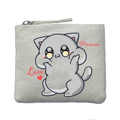 Porte monnaie personnalisé chat mignon ivoire en feutrine en feutrine ivoire