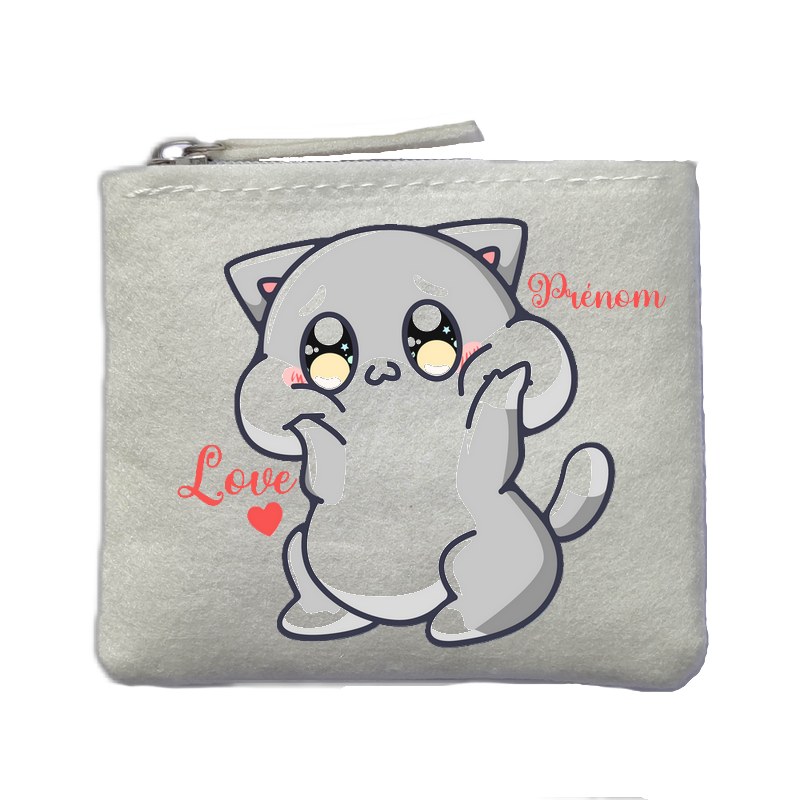 Porte monnaie personnalisé chat mignon ivoire en feutrine en feutrine ivoire