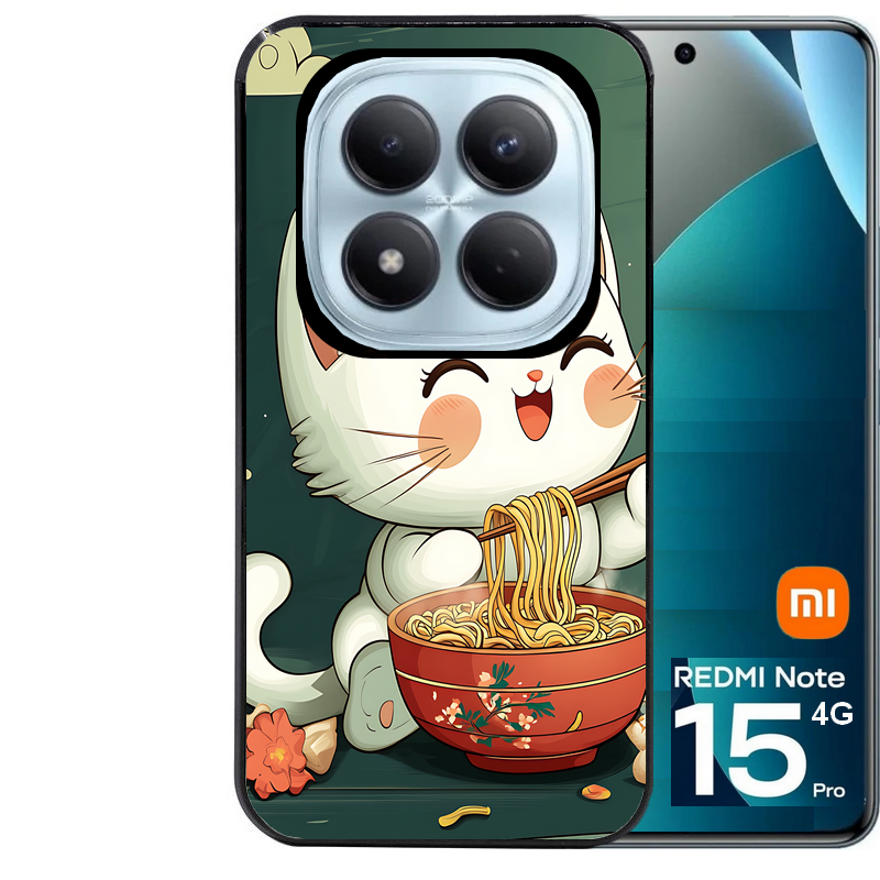 Coque noire taperso pour Redmi Note 15 et PRO PLUS 4G 5G avec motif chat ramen nuage protection antichoc personnalisée