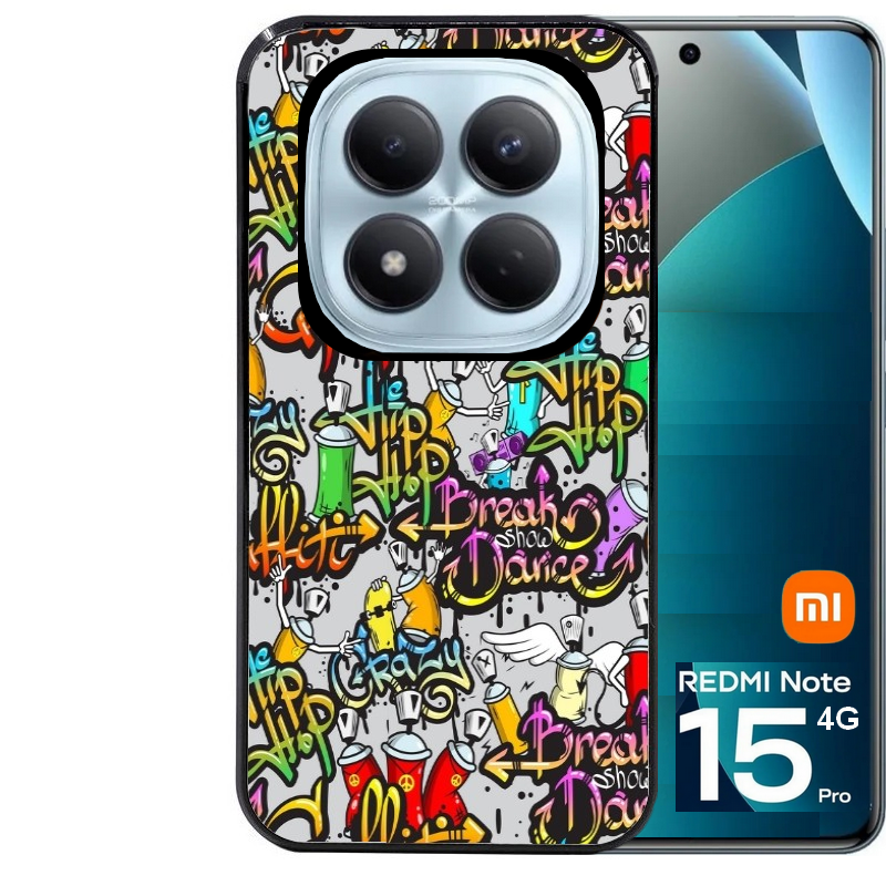 Coque noire taperso pour Redmi Note 15 et PRO PLUS 4G 5G avec motif tag et graffiti protection antichoc personnalisée