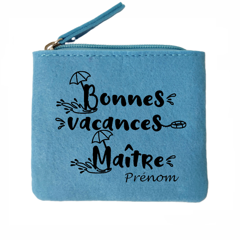 Porte monnaie personnalisé maitre en vacances en feutrine en feutrine