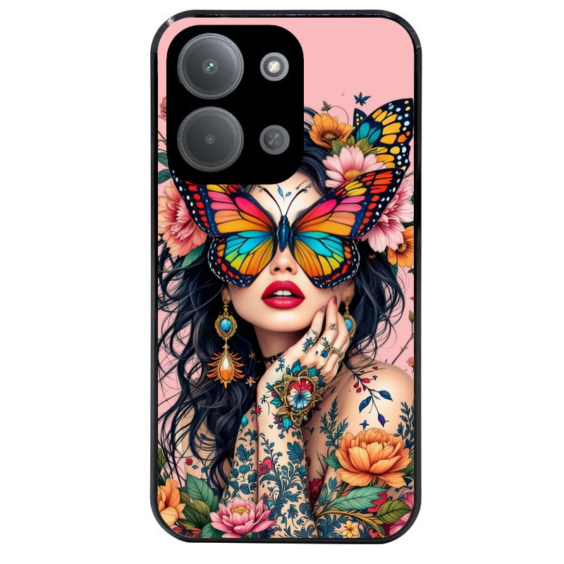 Coque noire taperso pour POCO C85 avec motif femme papillon protection antichoc personnalisée