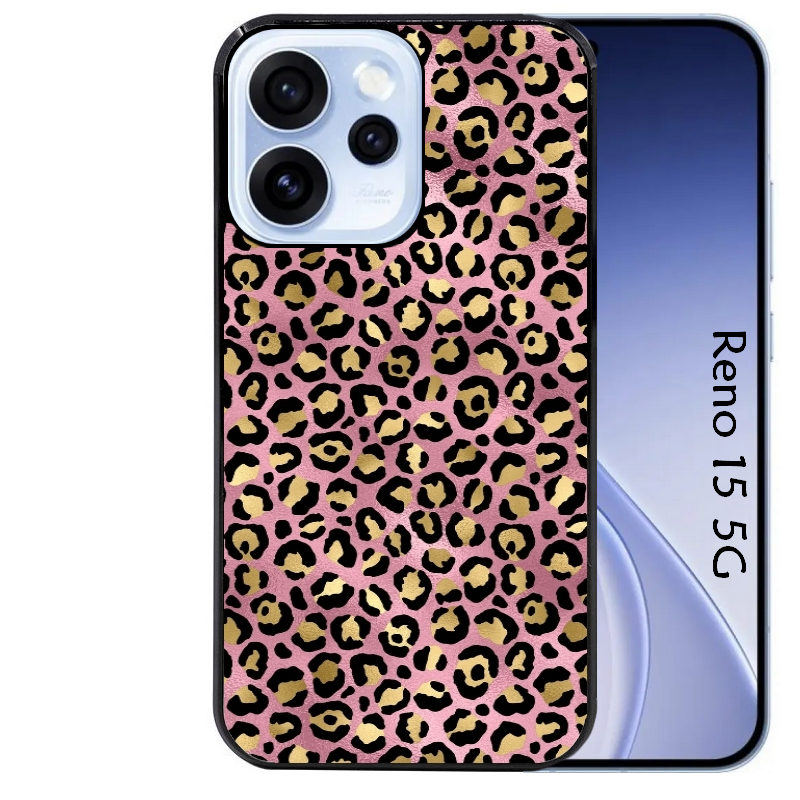Coque noire taperso pour OPPO Reno 15 et F FS 5G avec motif leopard rose protection antichoc personnalisée