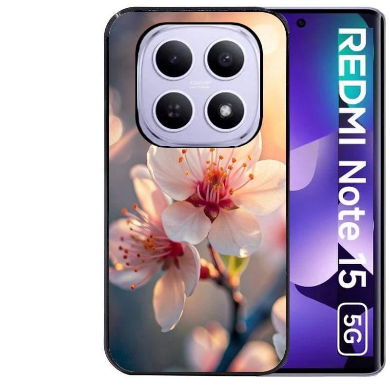 Coque noire taperso pour Redmi Note 15 et PRO PLUS 4G 5G avec motif fleur de cerisier protection antichoc personnalisée