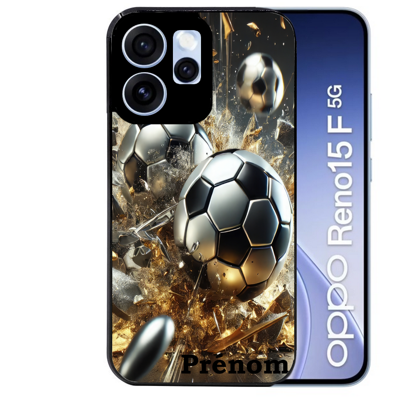 Coque noire taperso pour OPPO Reno 15 et F FS 5G avec motif foot metal personnalisee protection antichoc personnalisée