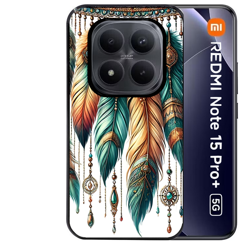 Coque noire taperso pour Redmi Note 15 et PRO PLUS 4G 5G avec motif plumes et bijoux protection antichoc personnalisée