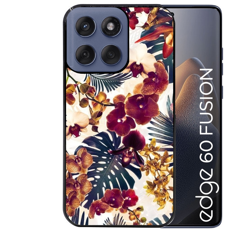 Coque noire taperso pour Moto Edge 60 et Neo Fusion Pro avec motif jungle couleurs d'automne protection antichoc personnalisée
