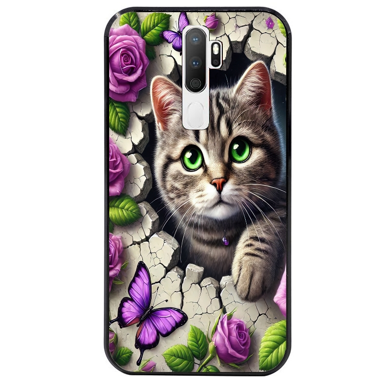 Coque noire taperso pour OPPO A5 A9 2020 avec motif chat papillon 3 protection antichoc personnalisée