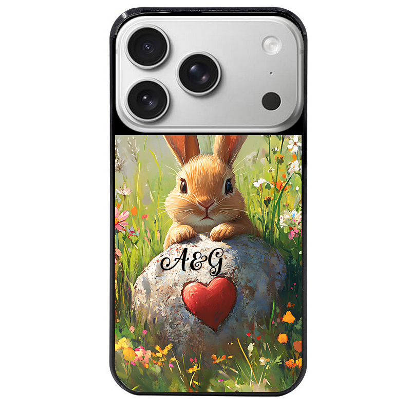 Coque noire taperso pour Iphone 17 17E AIR MAX PRO avec motif lapin et fleurs personnalisee protection antichoc personnalisée