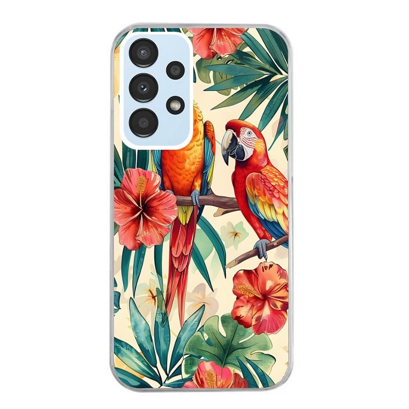 Coque taperso pour Galaxy A13 4G et 5G A23 A53 avec motif perroquet et fleurs protection antichoc personnalisée