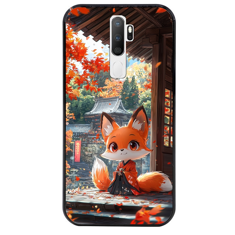 Coque noire taperso pour OPPO A5 A9 2020 avec motif renard et fox anime protection antichoc personnalisée