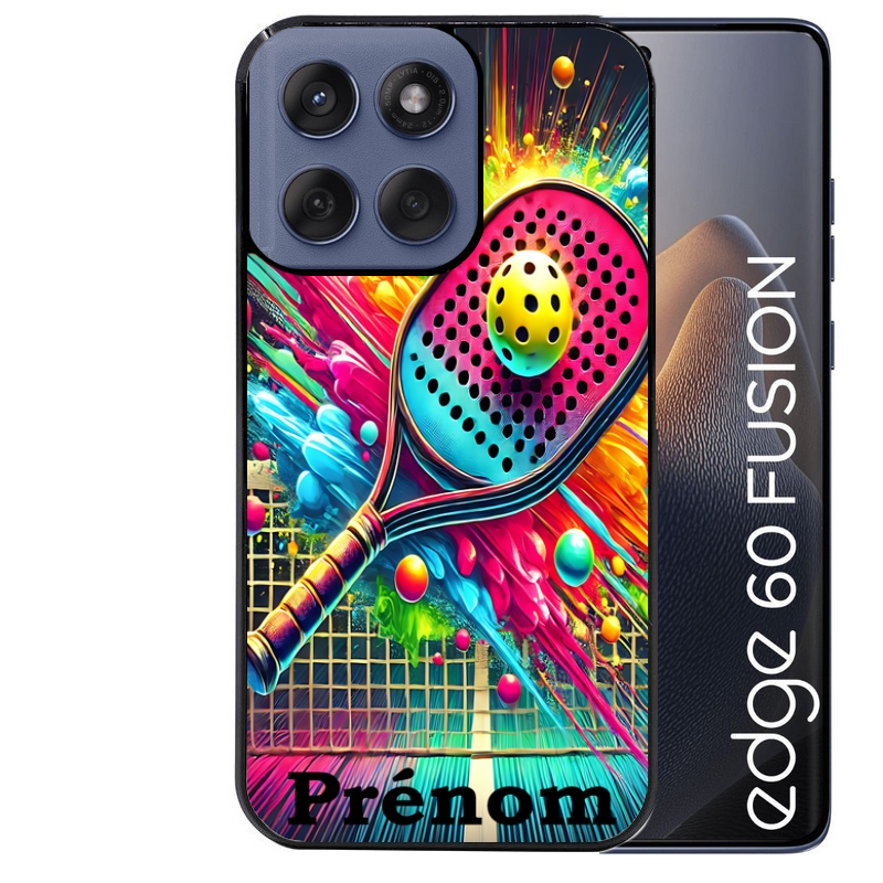 Coque noire taperso pour Moto Edge 60 et Neo Fusion Pro avec motif padel raquette personnalisee protection antichoc personnalisée
