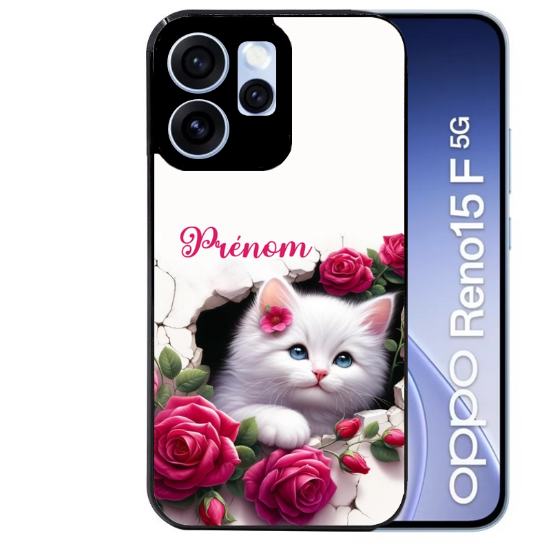 Coque noire taperso pour OPPO Reno 15 et F FS 5G avec motif chat fleurs personnalisee protection antichoc personnalisée