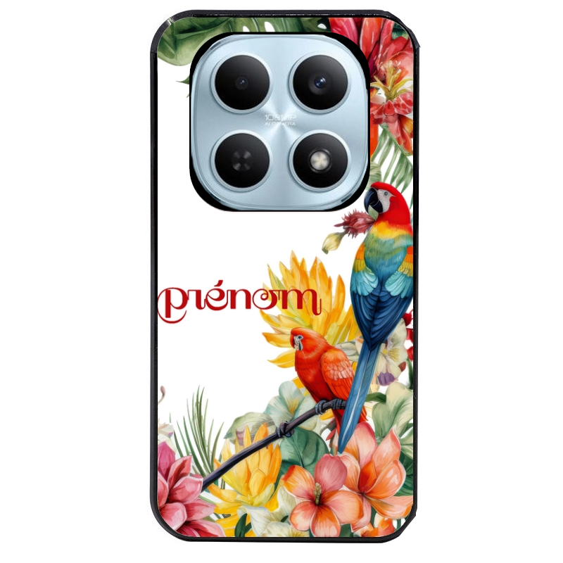 Coque noire taperso pour POCO M8 5G et PRO 5G avec motif perroquet personnalisee protection antichoc personnalisée