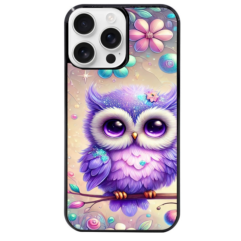 Coque noire taperso pour Iphone 16 16E PLUS MAX PRO avec motif chouette violette protection antichoc personnalisée