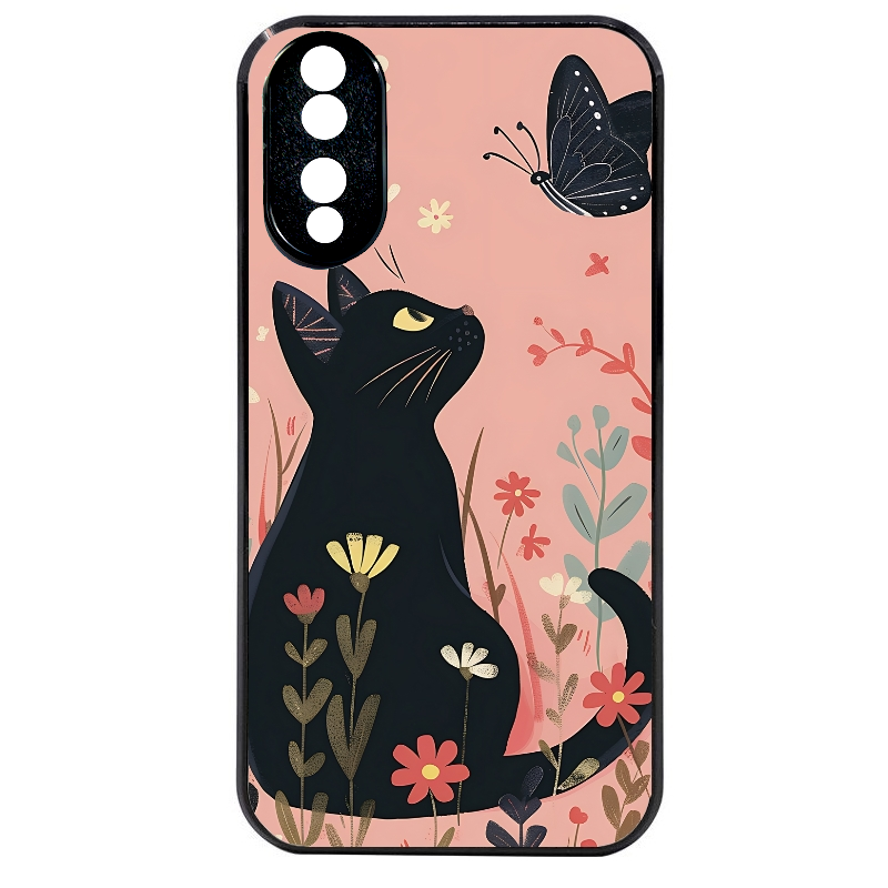 Coque noire taperso pour Honor 70 LITE 90 et LITE avec motif chat papillon 2 protection antichoc personnalisée