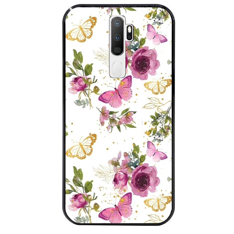 Coque noire taperso pour OPPO A5 A9 2020 avec motif fleur et papillon protection antichoc personnalisée