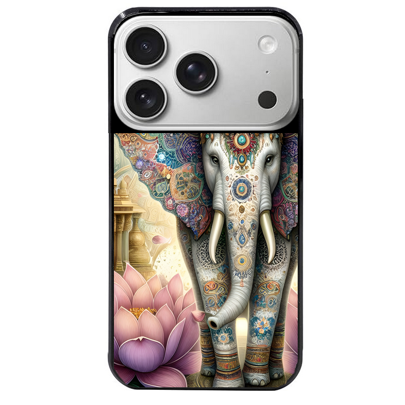 Coque noire taperso pour Iphone 17 17E AIR MAX PRO avec motif elephant et lotus protection antichoc personnalisée
