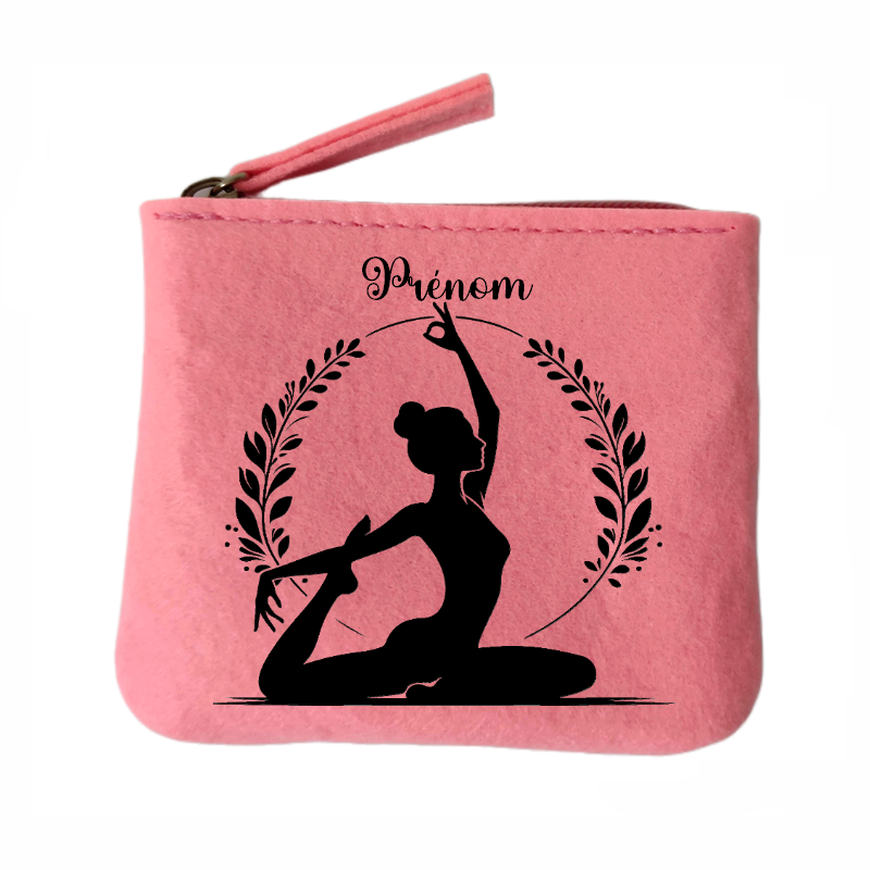 Porte monnaie personnalisé yoga fleur en feutrine en feutrine
