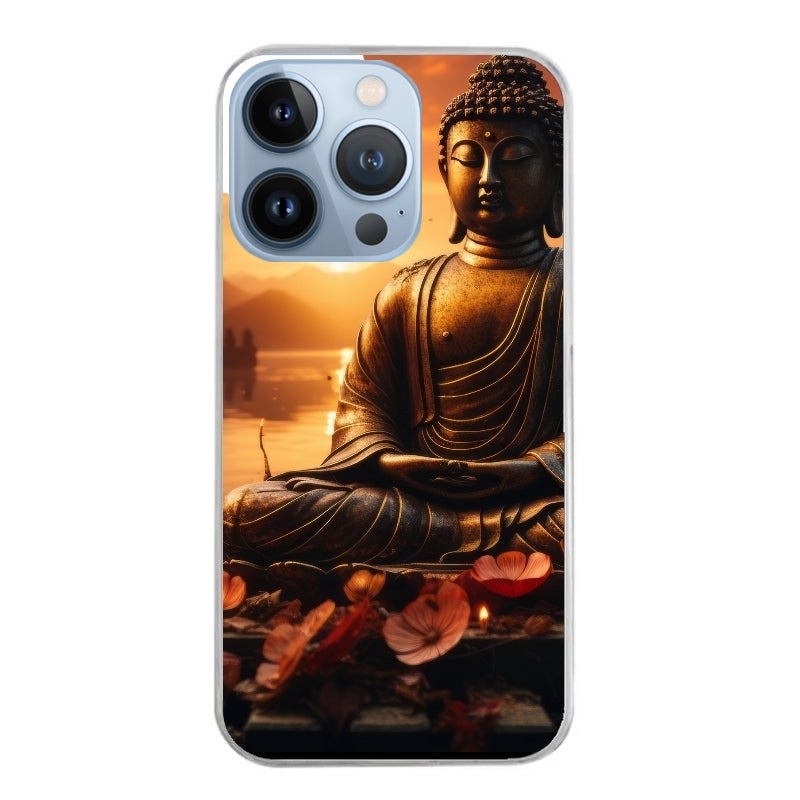 Coque taperso pour Iphone 13 et PRO MINI PRO MAX avec motif bouddha et soleil protection antichoc personnalisée