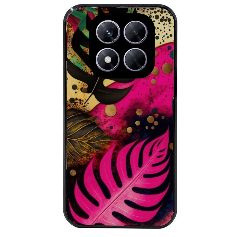 Coque noire taperso pour Redmi Note 14 et PRO PLUS 4G 5G avec motif tropical rose et des fleurs protection antichoc personnalisée