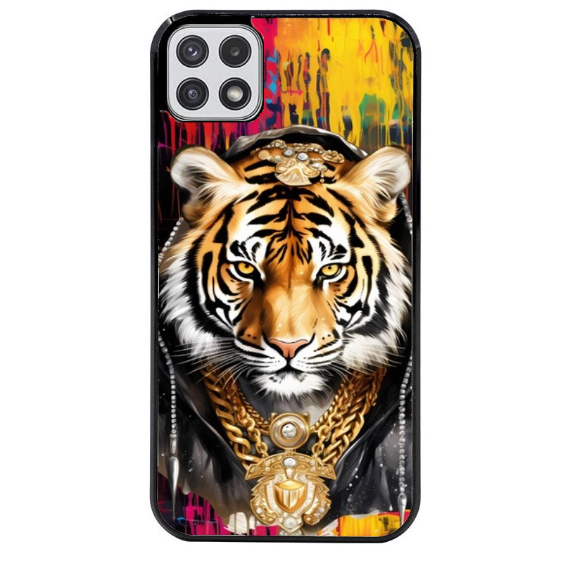 Coque noire taperso pour galaxy A22 A32 A52 A52S 4G 5G  avec motif tigre style hip hop protection antichoc personnalisée