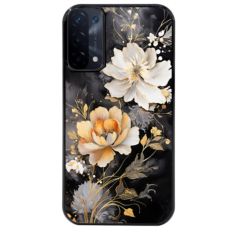 Coque noire taperso pour OPPO A54 et A74 5G avec motif fleur blanche protection antichoc personnalisée