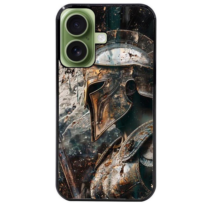 Coque noire taperso pour Iphone 16 16E PLUS MAX PRO avec motif spartan guerrier protection antichoc personnalisée