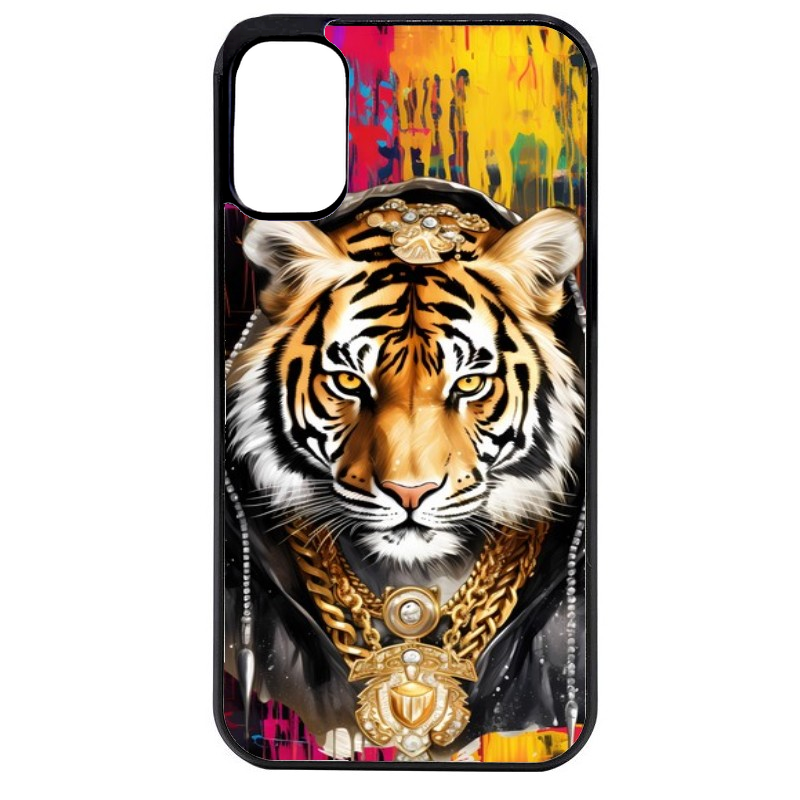 Coque noire taperso pour Moto E13 E14 E15 avec motif tigre style hip hop protection antichoc personnalisée