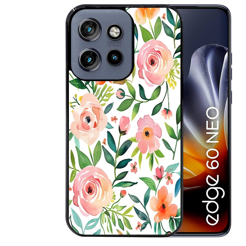 Coque noire taperso pour Moto Edge 60 et Neo Fusion Pro avec motif fleur des champs protection antichoc personnalisée