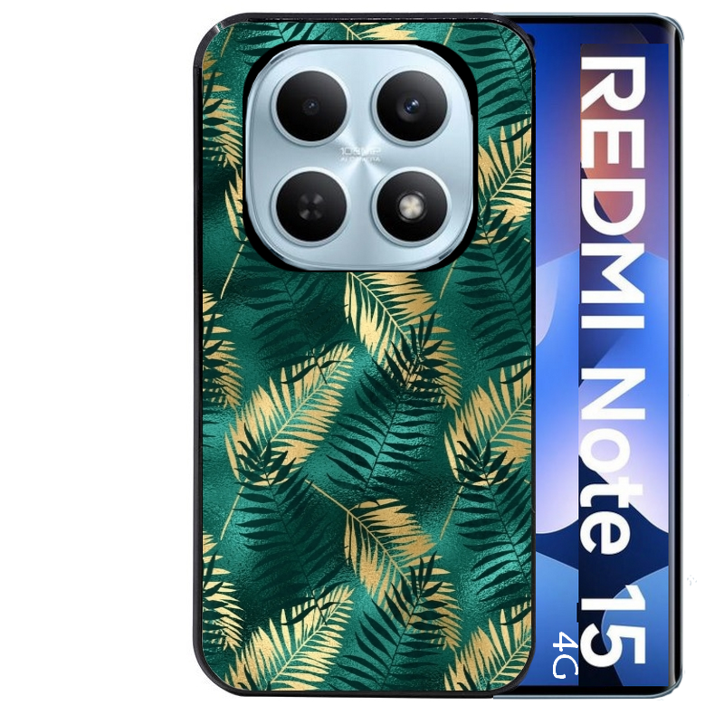 Coque noire taperso pour Redmi Note 15 et PRO PLUS 4G 5G avec motif palmier vert protection antichoc personnalisée