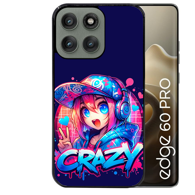 Coque noire taperso pour Moto Edge 60 et Neo Fusion Pro avec motif anime crazy protection antichoc personnalisée