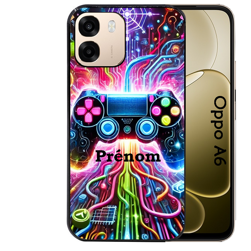 Coque noire taperso pour OPPO A6 A6X 4G et 5G avec motif gamer electro personnalisee protection antichoc personnalisée