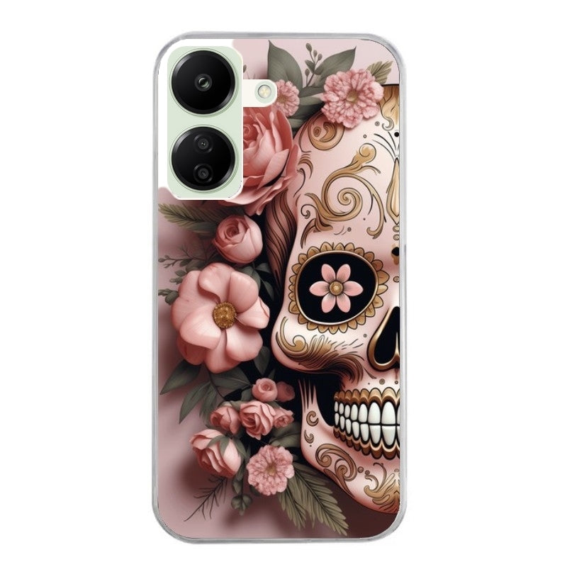 Coque taperso pour POCO C65 4G avec motif tete de mort calavera rose protection antichoc personnalisée