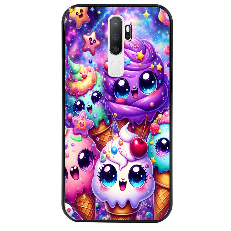 Coque noire taperso pour OPPO A5 A9 2020 avec motif anime ice cream kawaii protection antichoc personnalisée