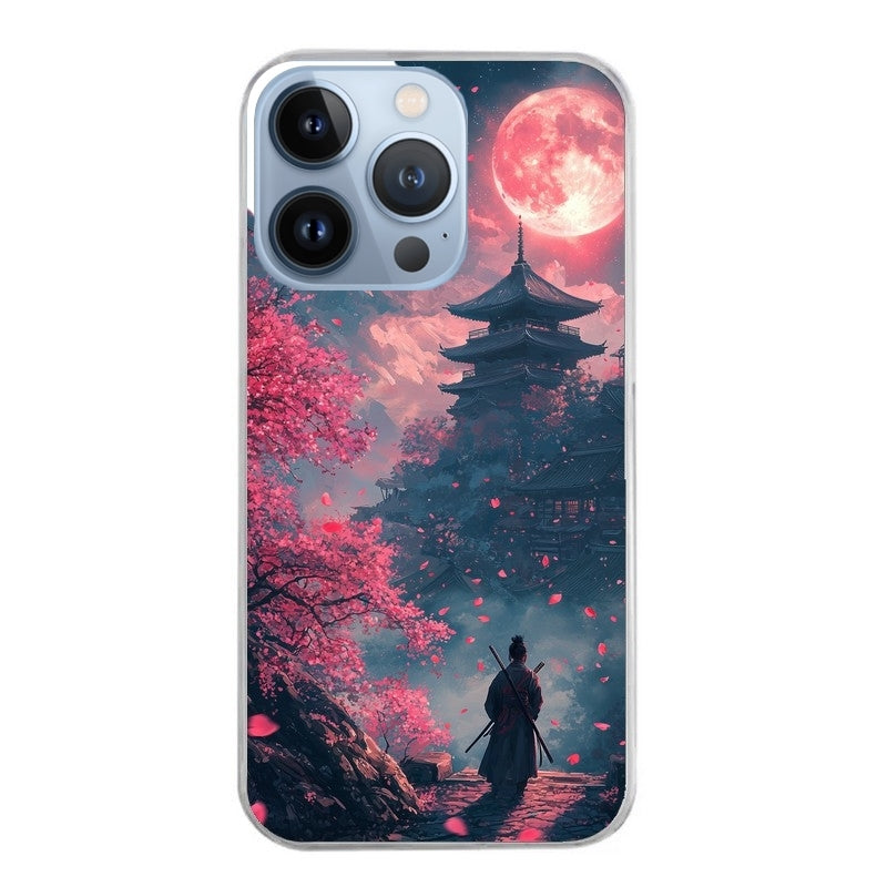 Coque taperso pour Iphone 14 et PRO PLUS PRO MAX avec motif samourai cerisier protection antichoc personnalisée