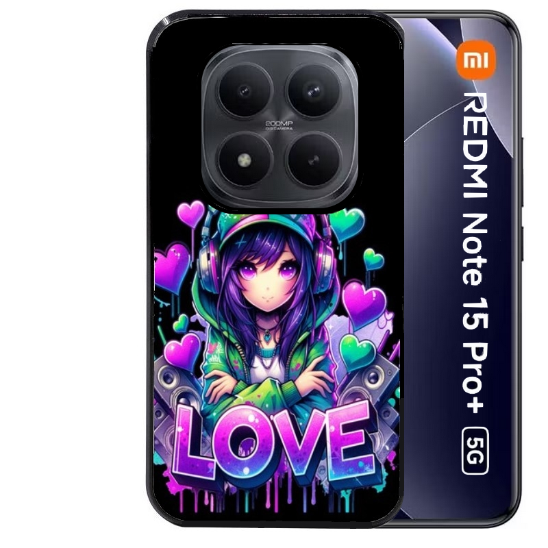 Coque noire taperso pour Redmi Note 15 et PRO PLUS 4G 5G avec motif anime manga et love protection antichoc personnalisée