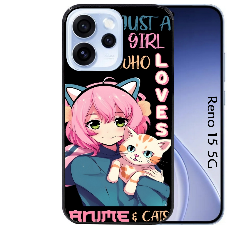 Coque noire taperso pour OPPO Reno 15 et F FS 5G avec motif anime et chat protection antichoc personnalisée