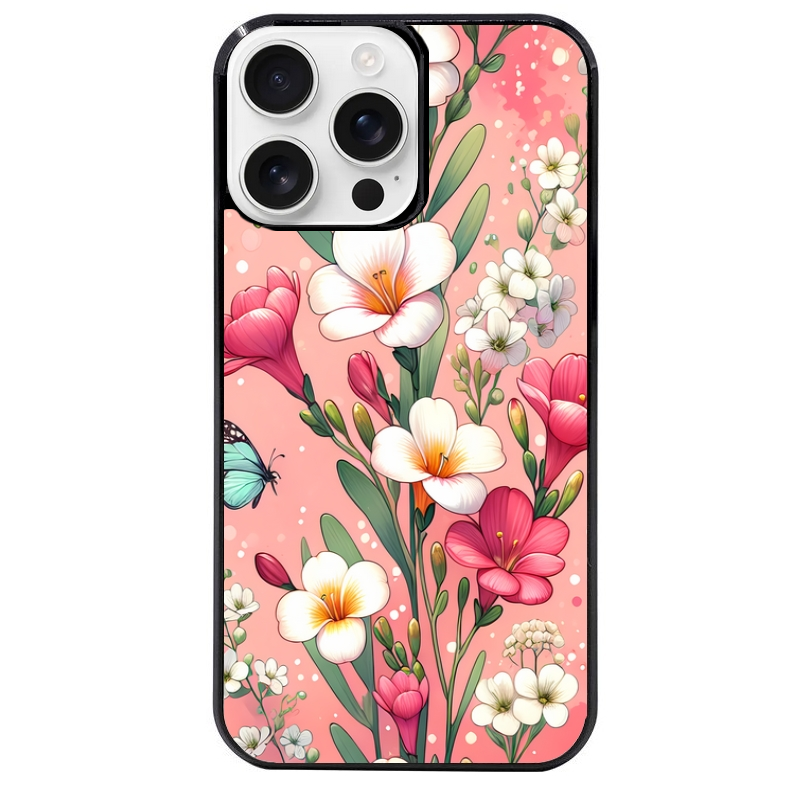 Coque noire taperso pour Iphone 16 16E PLUS MAX PRO avec motif fleur rose protection antichoc personnalisée