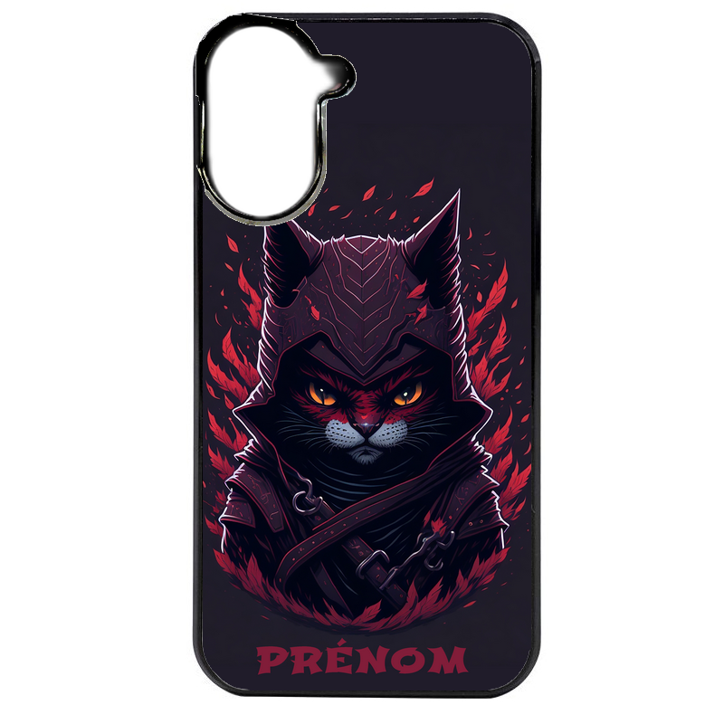 Coque noire taperso pour POCO C71 4G avec motif chat samourai personnalise protection antichoc personnalisée