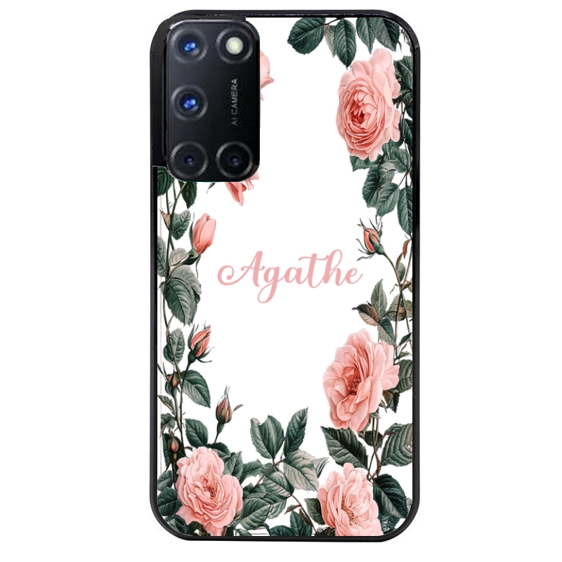 Coque noire taperso pour OPPO A72 4G avec motif cadre fleur pastel personnalisee protection antichoc personnalisée