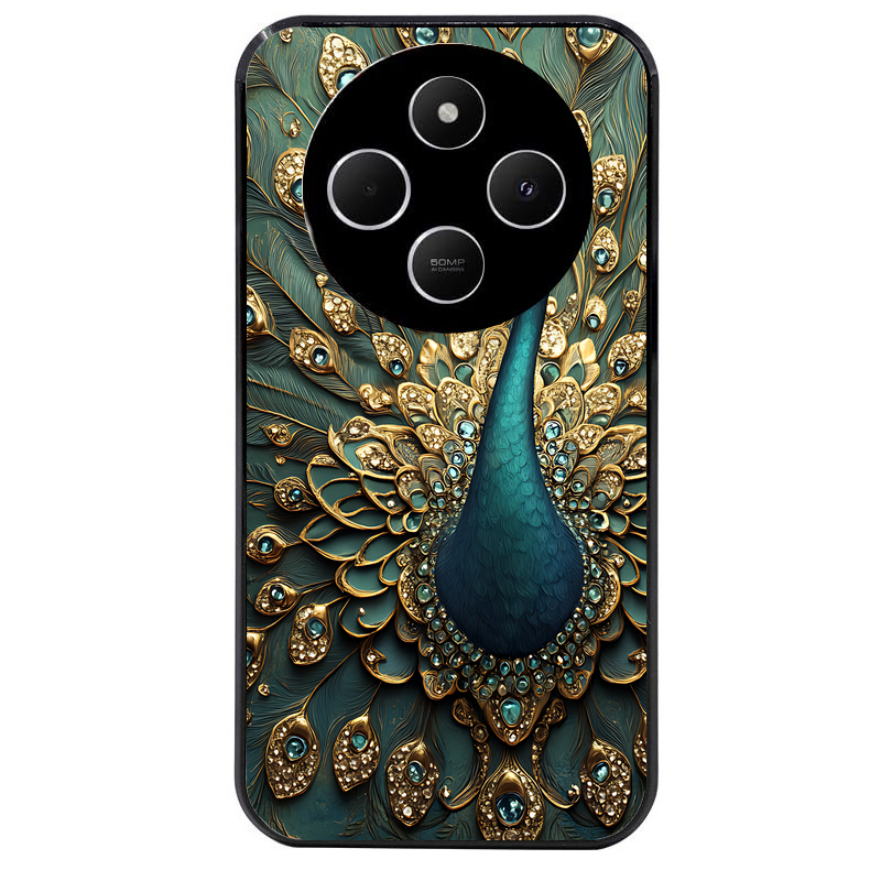Coque noire taperso pour POCO C75 avec motif paon mandala protection antichoc personnalisée